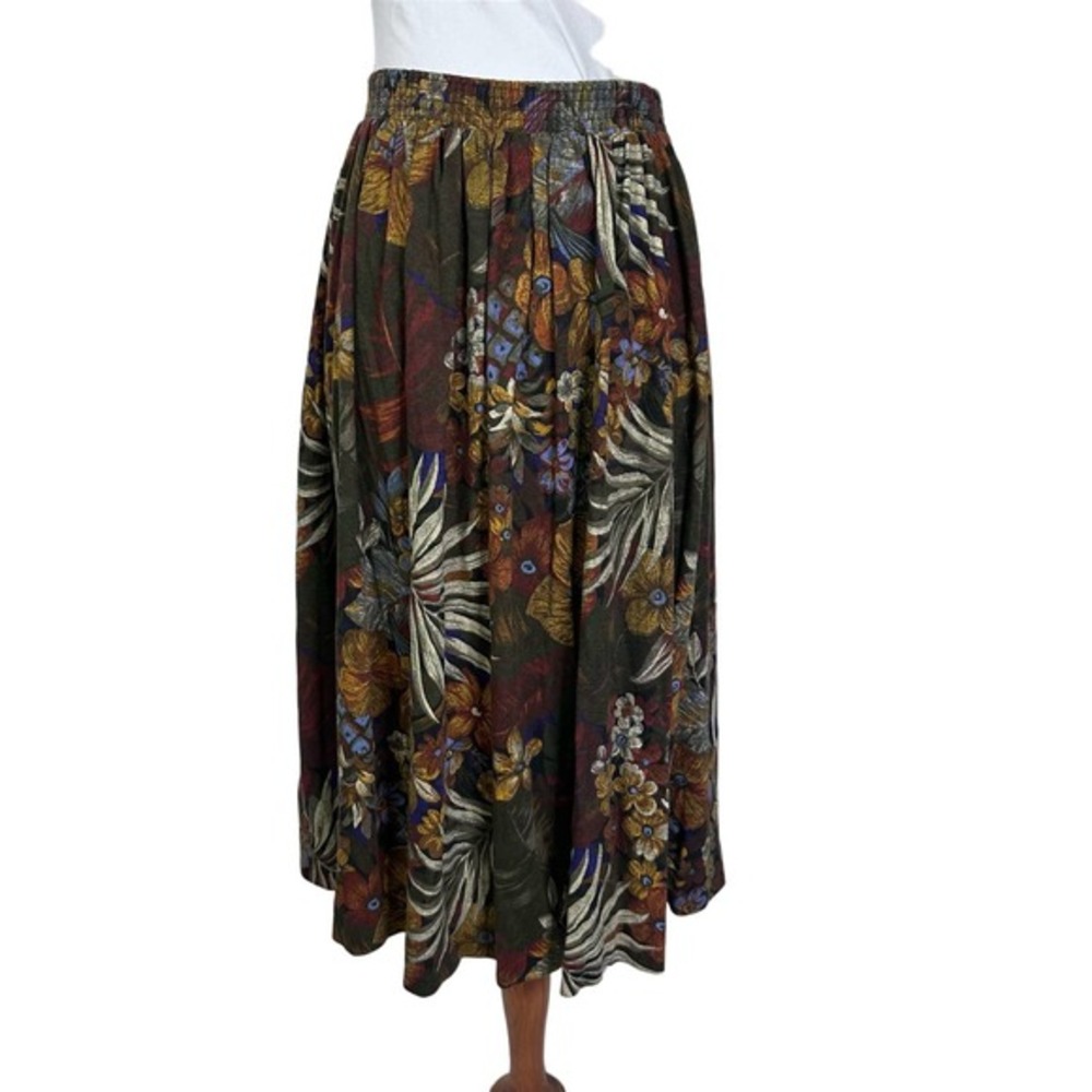 Vintage 80s Lee Winter Brown Floral Midi Secretary Skirt M